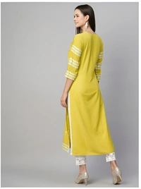99 Fashion Bazaar Straight Embroidered Kurti in 100% Cotton Fabric  - Yellow, XXL