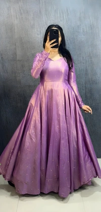 99 Fashion Bazaar Banarasi Tissu Fabric Gown with Embroidery Dupatta - Violet Eggplant, L
