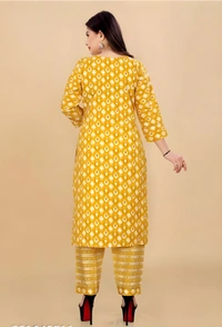 99 Fashion Bazaar Stright Kurti Set in Cotton Fabric  - Yellow, XL
