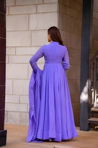 99 Fashion Bazaar Embroidered Gown with Dupatta in Solid Colors - Purple, XL