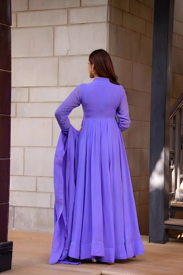 99 Fashion Bazaar Embroidered Gown with Dupatta in Solid Colors - Purple, XL