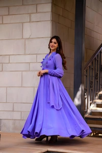 99 Fashion Bazaar Embroidered Gown with Dupatta in Solid Colors - Purple, XL