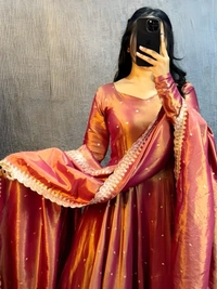99 Fashion Bazaar Banarasi Tissu Fabric Gown with Embroidery Dupatta - Tussock, M