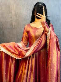 99 Fashion Bazaar Banarasi Tissu Fabric Gown with Embroidery Dupatta - Tussock, XXL