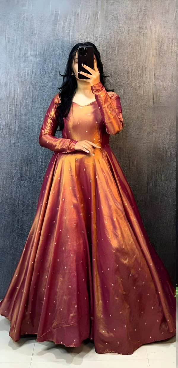 99 Fashion Bazaar Banarasi Tissu Fabric Gown with Embroidery Dupatta - Tussock, XL