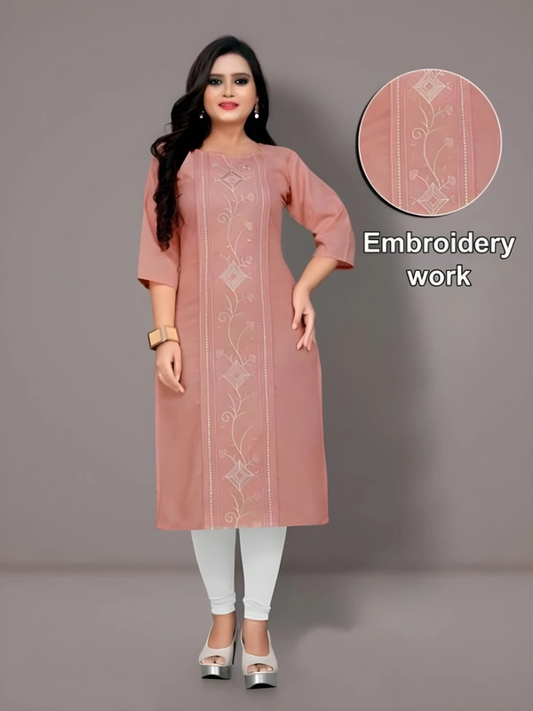 99 Fashion Bazaar Straight Emboriderd Kurti in Solid Colors for Daily Wear - Sundown, XXL