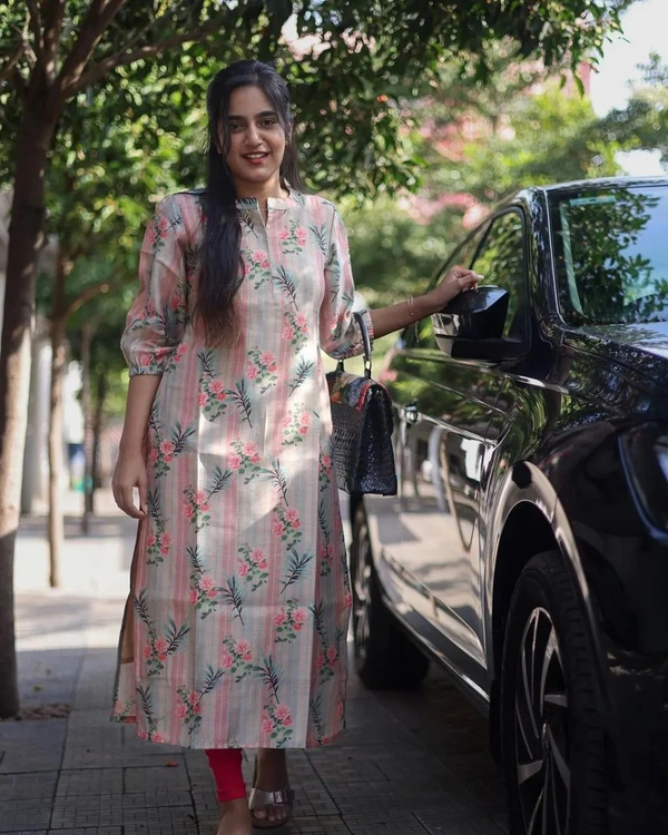 99 Fashion Bazaar Straight Cotton Kurti With Prints - Old Rose, XL