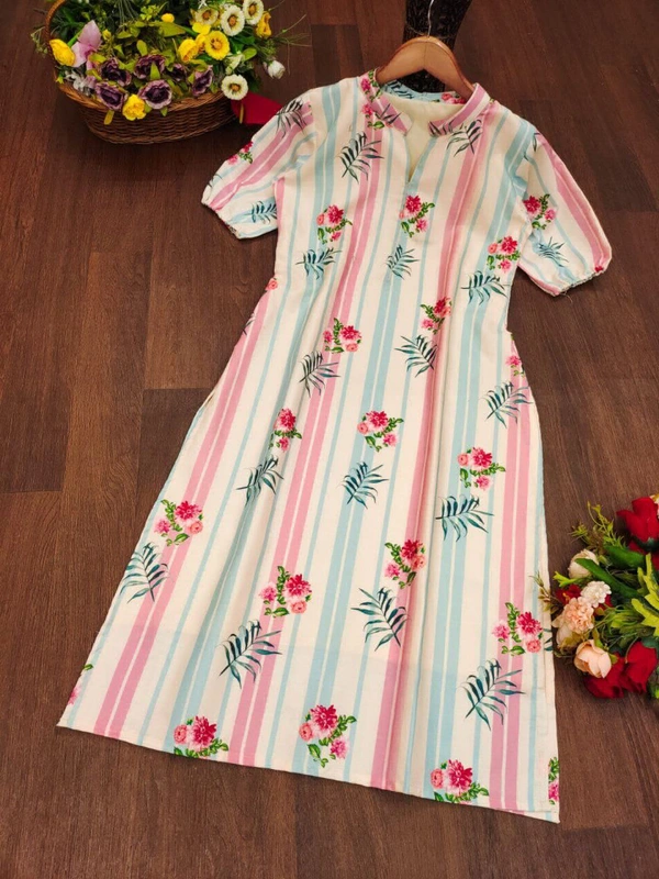 99 Fashion Bazaar Straight Cotton Kurti With Prints - Old Rose, XL