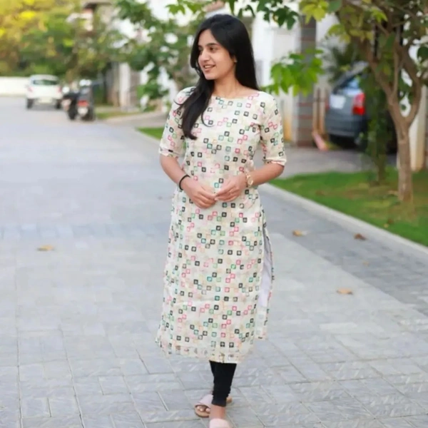 99 Fashion Bazaar Causal Wear Printed Kurti For Daily Wear Use - Wheat, M