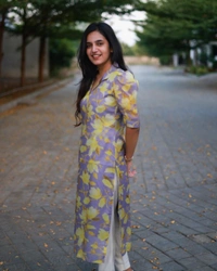 99 Fashion Bazaar Kotta Checks Cotton Printed Kurti with Cotton Bottom - XL