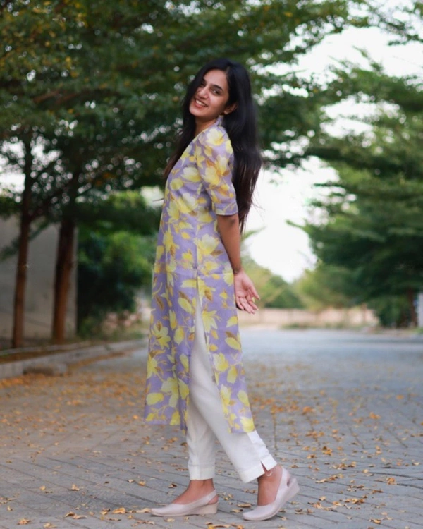 99 Fashion Bazaar Kotta Checks Cotton Printed Kurti with Cotton Bottom - XL