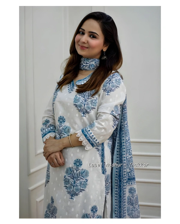 99 Fashion Bazaar Straight Kurti Set with Dupatta In Pure Cotton Fabric  - White, S