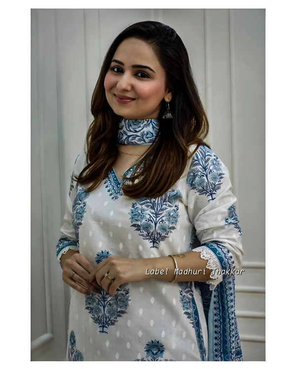 99 Fashion Bazaar Straight Kurti Set with Dupatta In Pure Cotton Fabric  - White, S