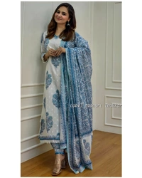 99 Fashion Bazaar Straight Kurti Set with Dupatta In Pure Cotton Fabric  - White, M
