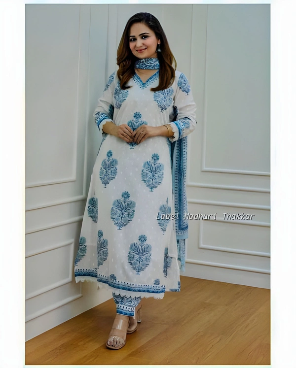 99 Fashion Bazaar Straight Kurti Set with Dupatta In Pure Cotton Fabric  - White, XXL