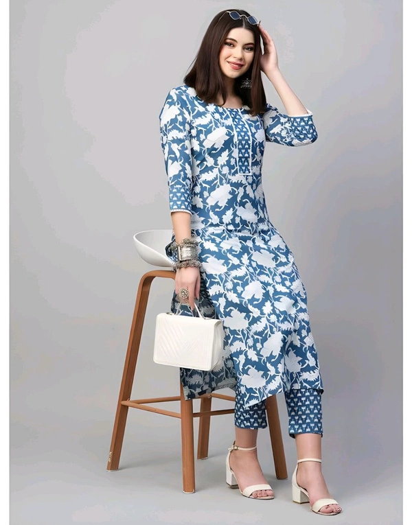 99 Fashion Bazaar Women's Daily Wear Digital Printed Kurti Set - Sapphire, XXL