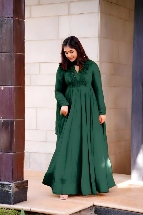 99 Fashion Bazaar Embroidered Gown with Dupatta in Solid Colors - Sherpa Blue, L