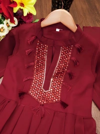 99 Fashion Bazaar Embroidered Gown with Dupatta in Solid Colors - Tall Poppy, S