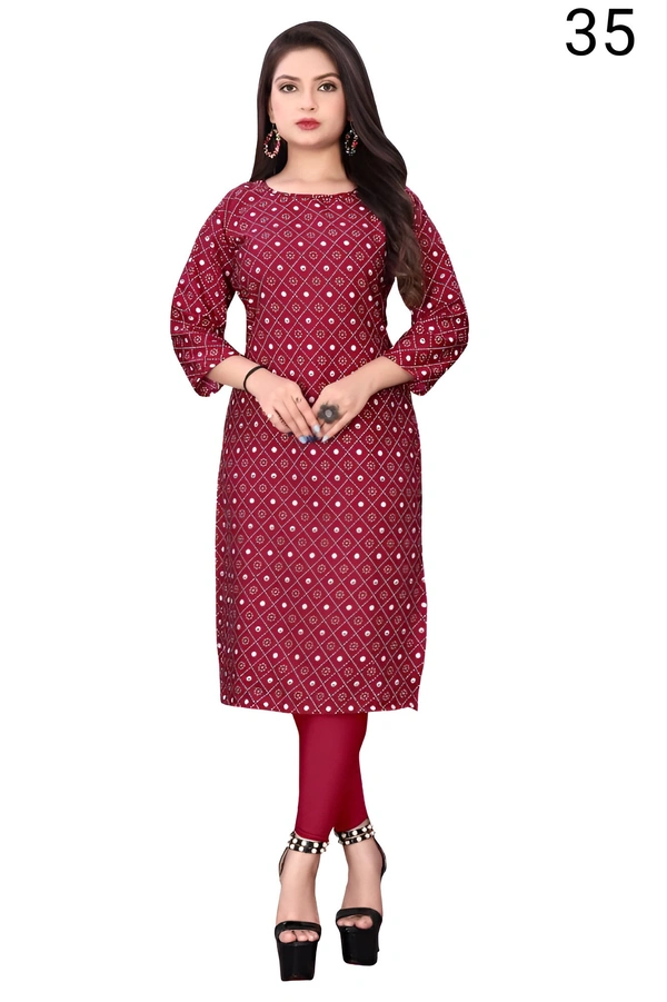 99 Fashion Bazaar  Women's Daily Wear Printed Straight Kurti - Guardsman Red, L