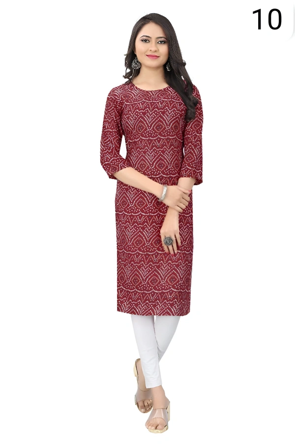 99 Fashion Bazaar  Women's Daily Wear Printed Straight Kurti - Bright Red, S