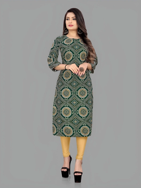 99 Fashion Bazaar  Women's Daily Wear Printed Straight Kurti - Forest Green, S