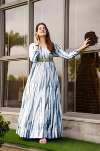99 Fashion Bazaar Women's Gown in Very Elegant Prints with Waist Embroidered Belt - XXL, Royal Blue