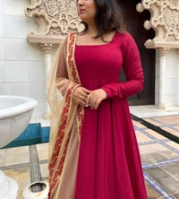 99 Fashion Bazzar  Anarkali Flaired Gown With Printed Dupatta - Red, L
