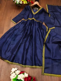 99 Fashion Bazaar Aliya Cut Anarkali Gown With Dupatta in Zari Border - Gulf Blue, XXL