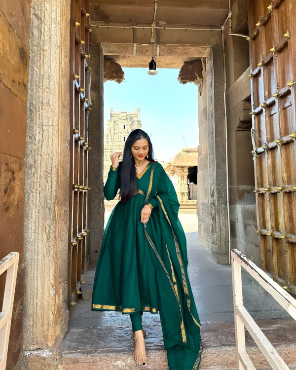 99 Fashion Bazaar Aliya Cut Anarkali Gown With Dupatta in Zari Border - San Felix, XL