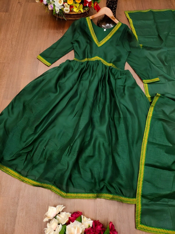 99 Fashion Bazaar Aliya Cut Anarkali Gown With Dupatta in Zari Border - San Felix, XL