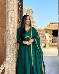 99 Fashion Bazaar Aliya Cut Anarkali Gown With Dupatta in Zari Border - San Felix, L