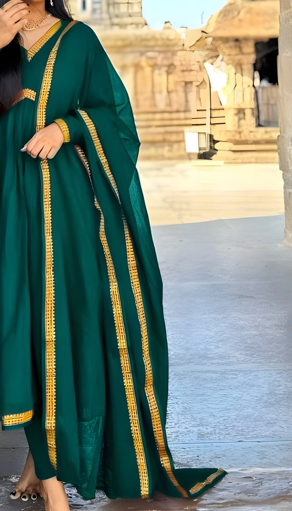 99 Fashion Bazaar Aliya Cut Anarkali Gown With Dupatta in Zari Border - San Felix, L