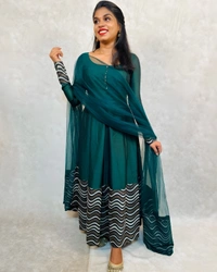 99 Fashion Bazaar Anarkali Gown with Dupatta Specially For Festive Wear - Pine Green, XL