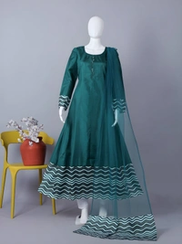 99 Fashion Bazaar Anarkali Gown with Dupatta Specially For Festive Wear - Pine Green, XL