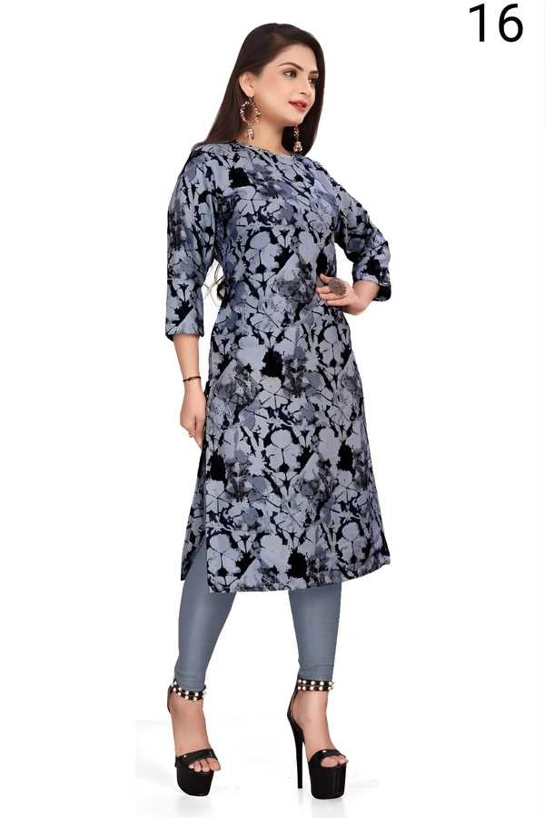 99 Bazaar Women's Daily Wear Printed Straight Kurti - Gray, L