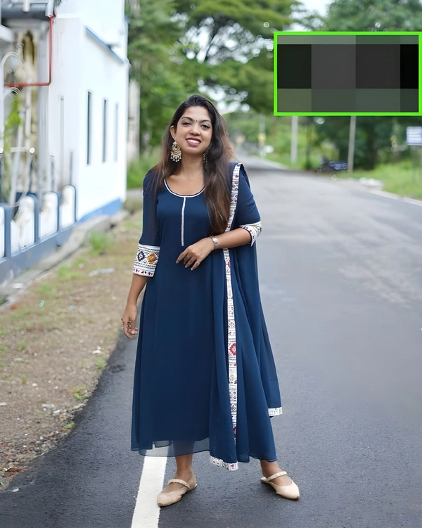 99 Fashion Bazaar A-LINE Kurti with Dupatta in Solid Colors - Navy Blue, XXL