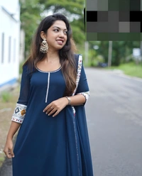 99 Fashion Bazaar A-LINE Kurti with Dupatta in Solid Colors - Navy Blue, XXL