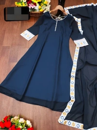 99 Fashion Bazaar A-LINE Kurti with Dupatta in Solid Colors - Navy Blue, XXL