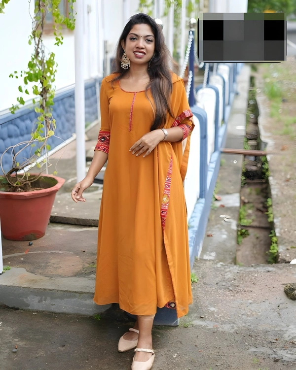 99 Fashion Bazaar A-LINE Kurti with Dupatta in Solid Colors - Web Orange, XL