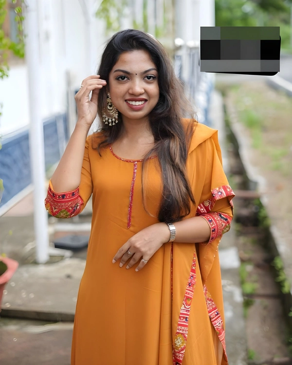 99 Fashion Bazaar A-LINE Kurti with Dupatta in Solid Colors - Web Orange, XL