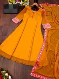 99 Fashion Bazaar A-LINE Kurti with Dupatta in Solid Colors - Web Orange, XL