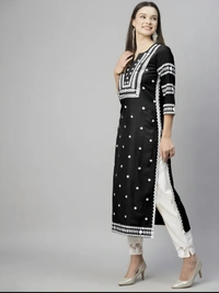 99 Fashion Bazaar Straight Embroidered Kurti in 100% Cotton Fabric  - Black, L