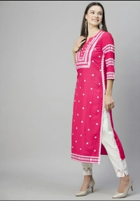 99 Fashion Bazaar Straight Embroidered Kurti in 100% Cotton Fabric  - Wild Watermelon, S