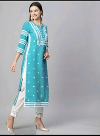 99 Fashion Bazaar Straight Embroidered Kurti in 100% Cotton Fabric  - Bright Turquoise, XL