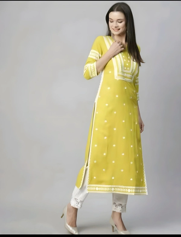 99 Fashion Bazaar Straight Embroidered Kurti in 100% Cotton Fabric  - Yellow, S