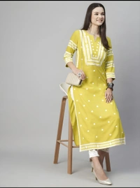 99 Fashion Bazaar Straight Embroidered Kurti in 100% Cotton Fabric  - Yellow, XXL