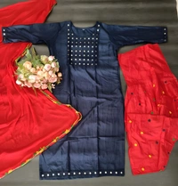 99 Fashion Bazaar Embroidered Patiyala Set in Soild Color Combination - Navy Blue, L