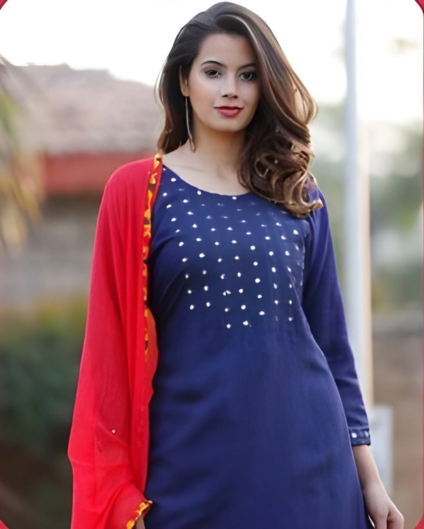 99 Fashion Bazaar Embroidered Patiyala Set in Soild Color Combination - Navy Blue, XXL