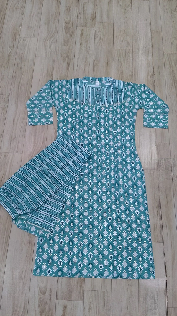 99 Fashion Bazaar Stright Kurti Set in Cotton Fabric  - Mint Green, S
