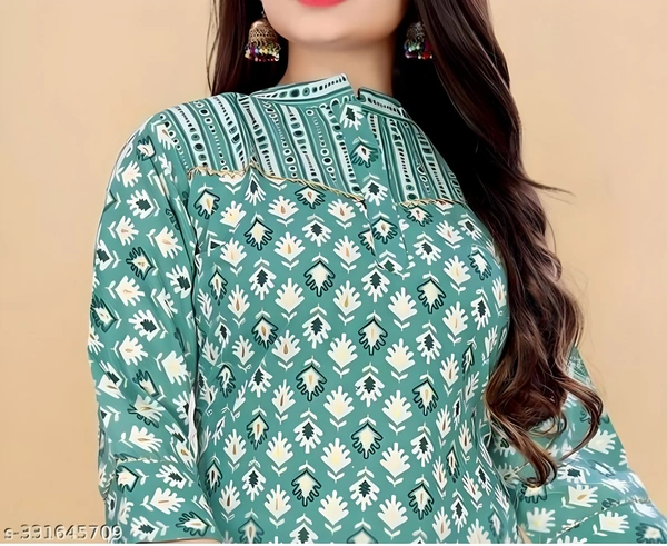 99 Fashion Bazaar Stright Kurti Set in Cotton Fabric  - Mint Green, XL